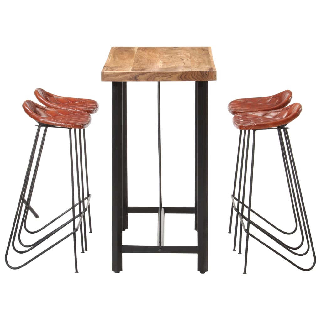 5-tlg. Bar-Set Recyceltes Massivholz und Echtleder
