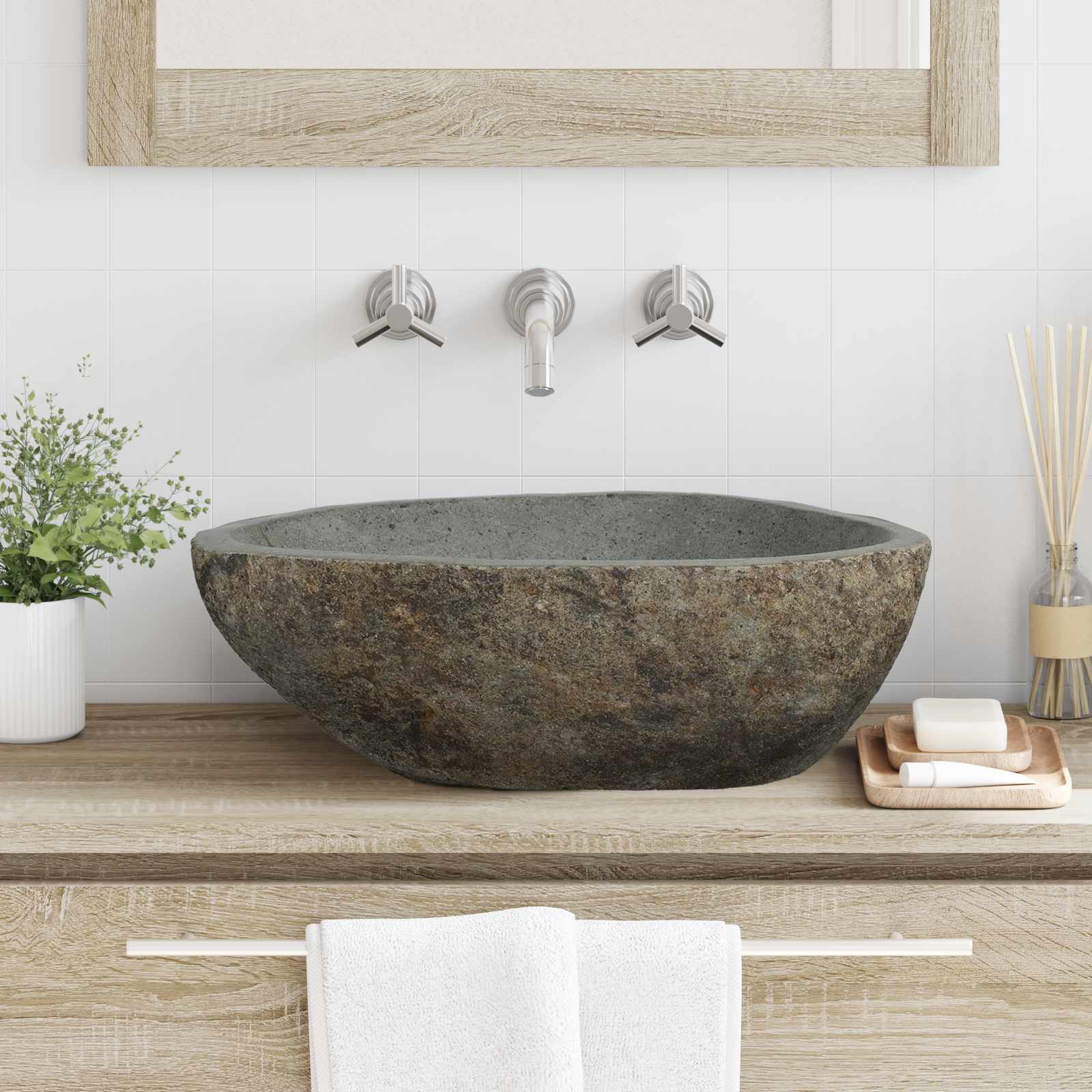 Flusssteinwaschbecken Hellgrau (30-37) x (25-30) x 12 cm