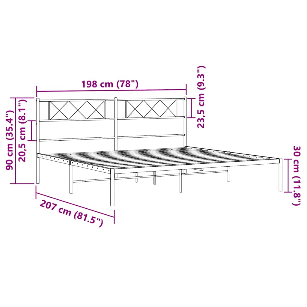 Bettgestell mit Kopfteil Metall Schwarz 100x190 cm