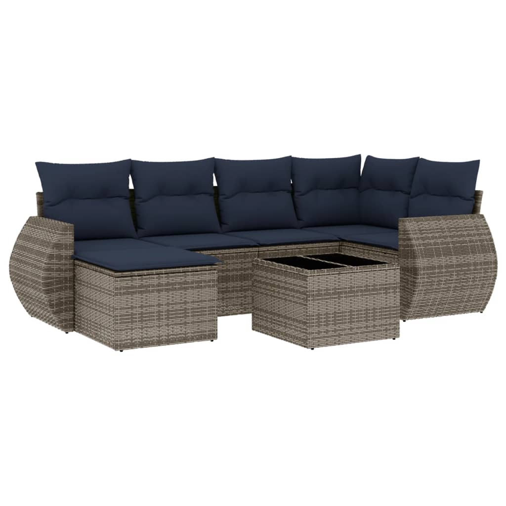 6-teiliges Gartensofa-Set mit Kissen, schwarzes Polyrattan