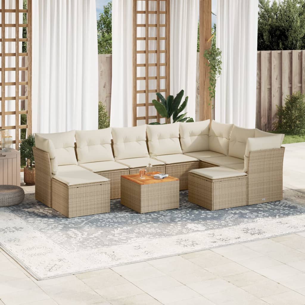 10-tlg. Garten-Sofagarnitur mit Kissen Schwarz Poly Rattan