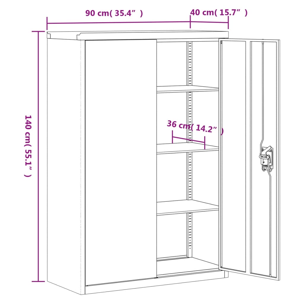 Aktenschrank mit 2 Türen Grau 90 cm Stahl