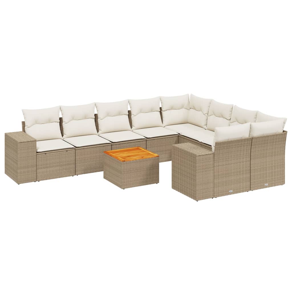 10-tlg. Garten-Sofagarnitur mit Kissen Schwarz Poly Rattan