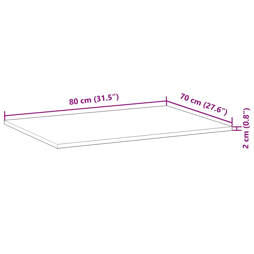Tischplatte Rechteckig 60x50x2 cm Massivholz Akazie