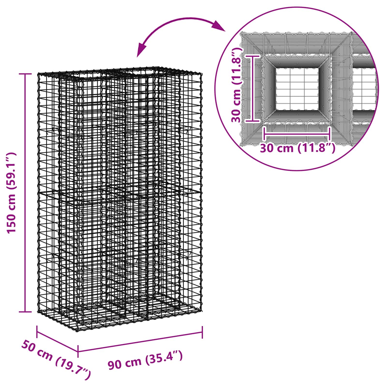 Gabionen Hochbeet 2 pcs Silber 260 x 60 x 55 cm