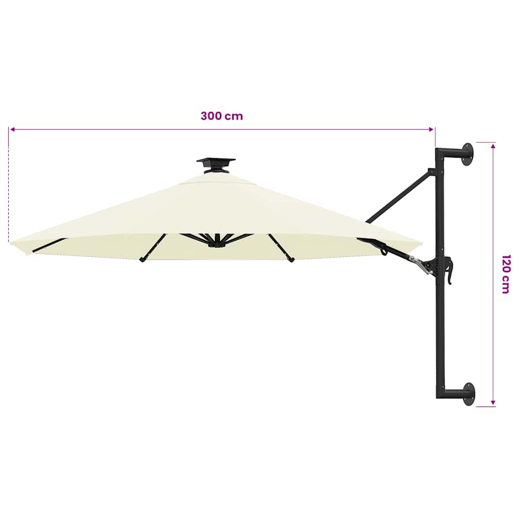Sonnenschirm zur Wandmontage mit LEDs 300 cm Grün