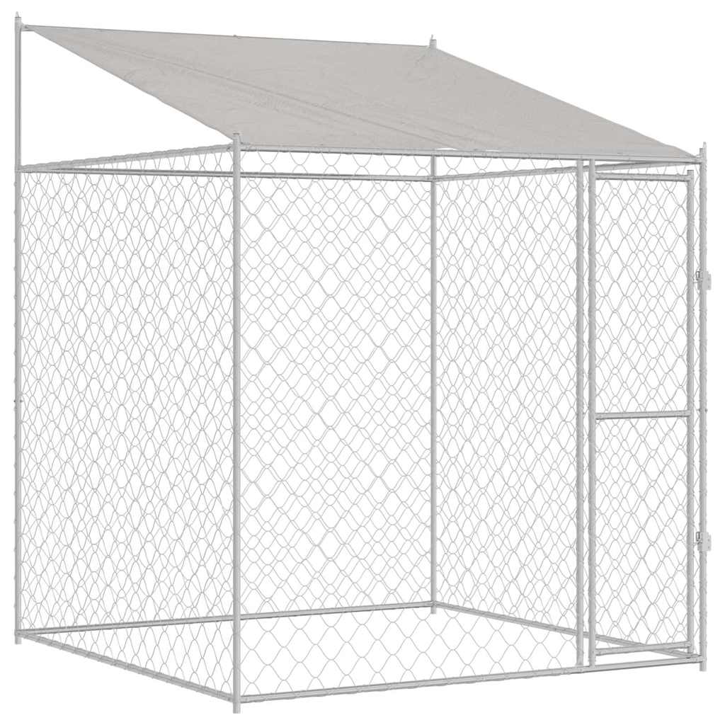 Hundezwinger mit Dach und Tür Grau 2x2x2 m Verzinkter Stahl