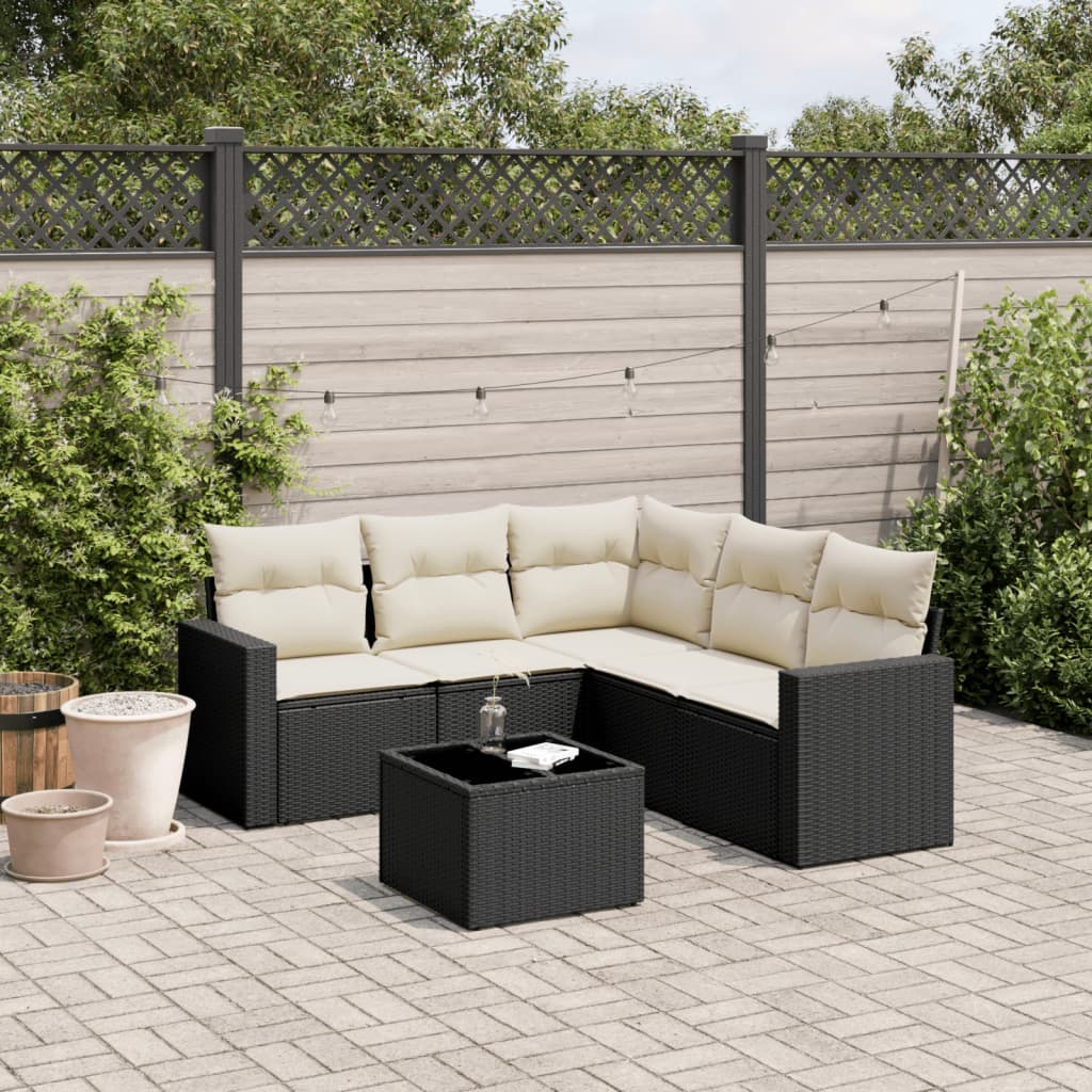 5-tlg. Garten-Sofagarnitur mit Kissen Schwarz Poly Rattan
