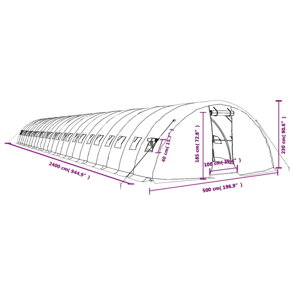 Gewächshaus mit Stahlrahmen Weiß 40 m² 8x5x2,3 m