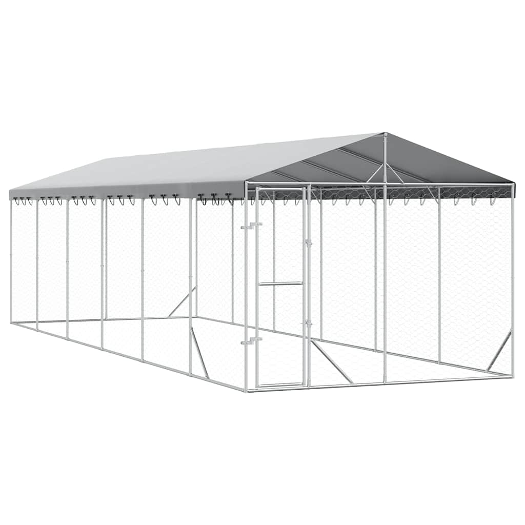Outdoor-Hundezwinger mit Dach Silber 3x1,5x2,5m Stahl Verzinkt