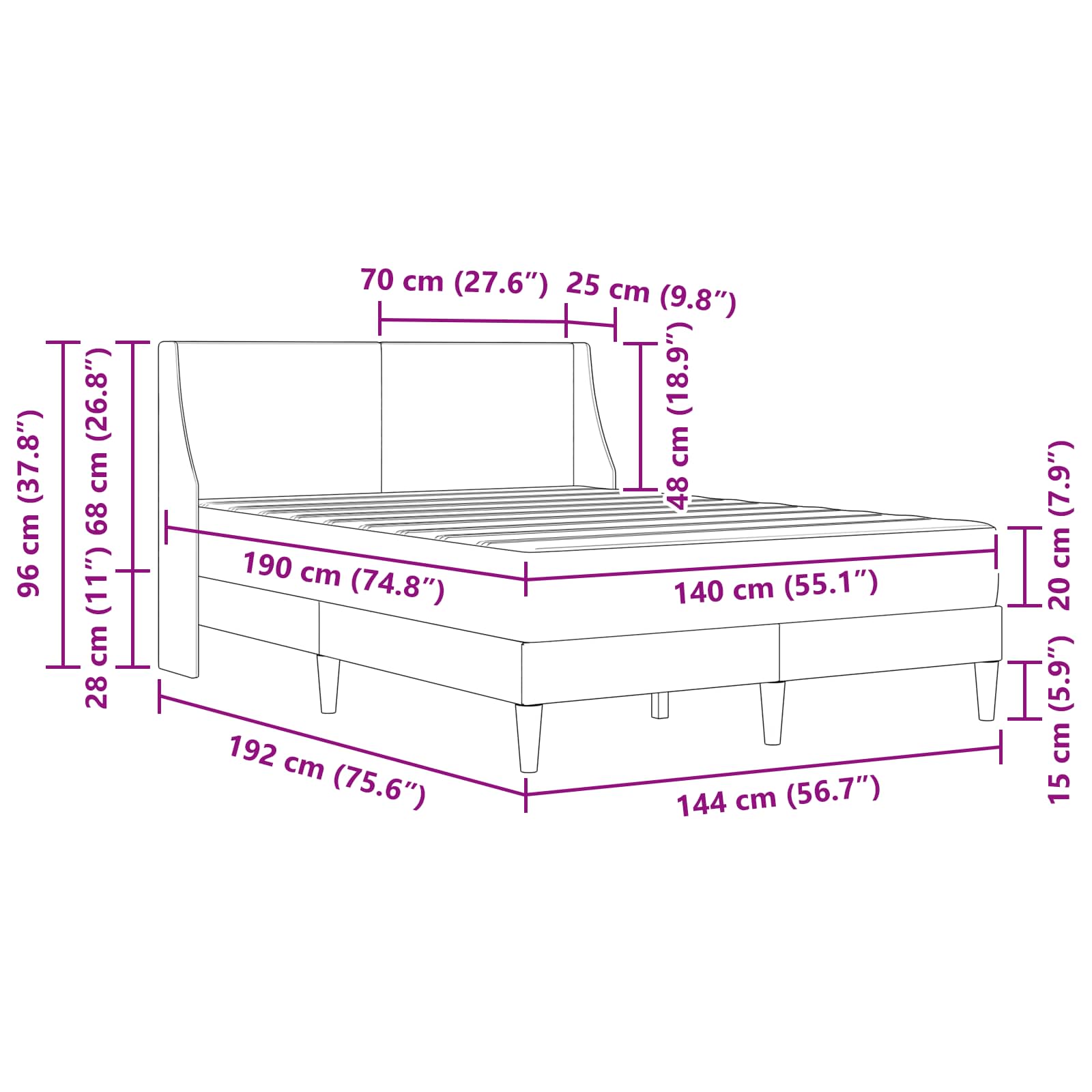 Bettgestell mit Matratze Hellgrau 80x 200 cm Polyester