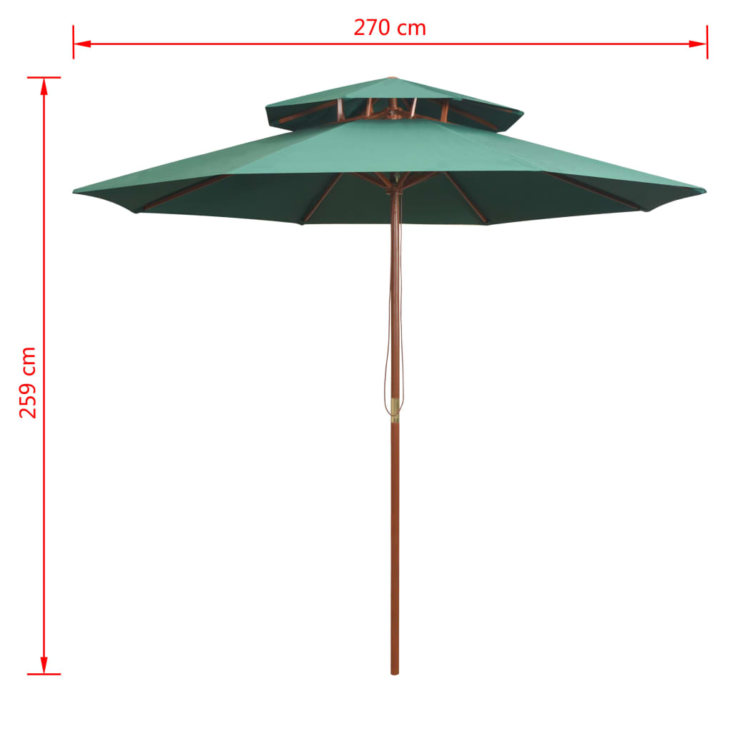 Sonnenschirm mit Doppeldach und Holz-Mast Schwarz 270 cm