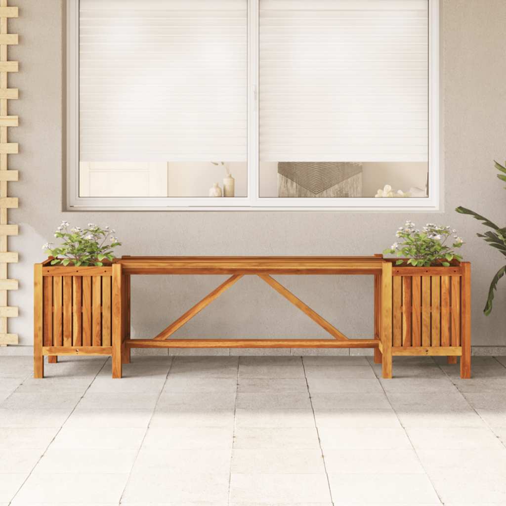 Gartenbank mit 2 Pflanzkübeln 150 cm Massivholz Akazie Grau