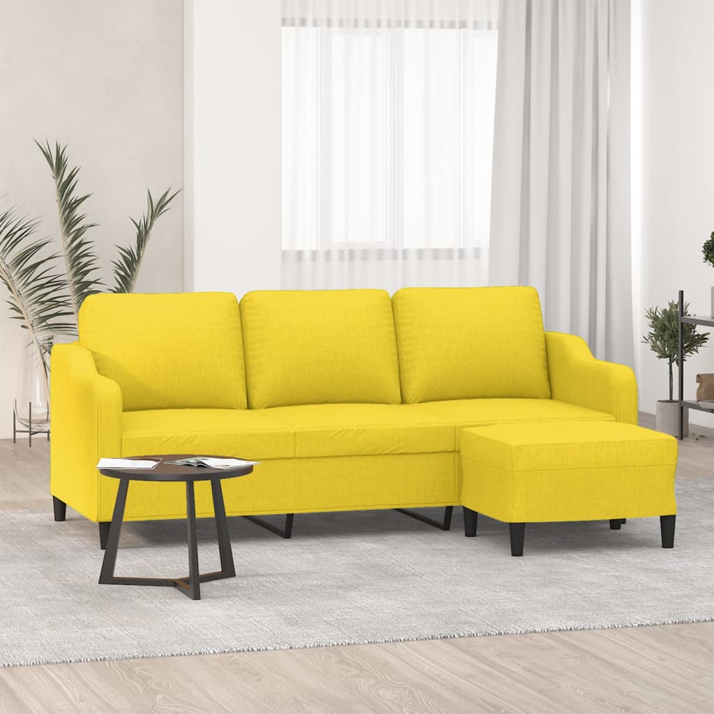 3-Sitzer-Sofa mit Hocker Braun 180 cm Stoff