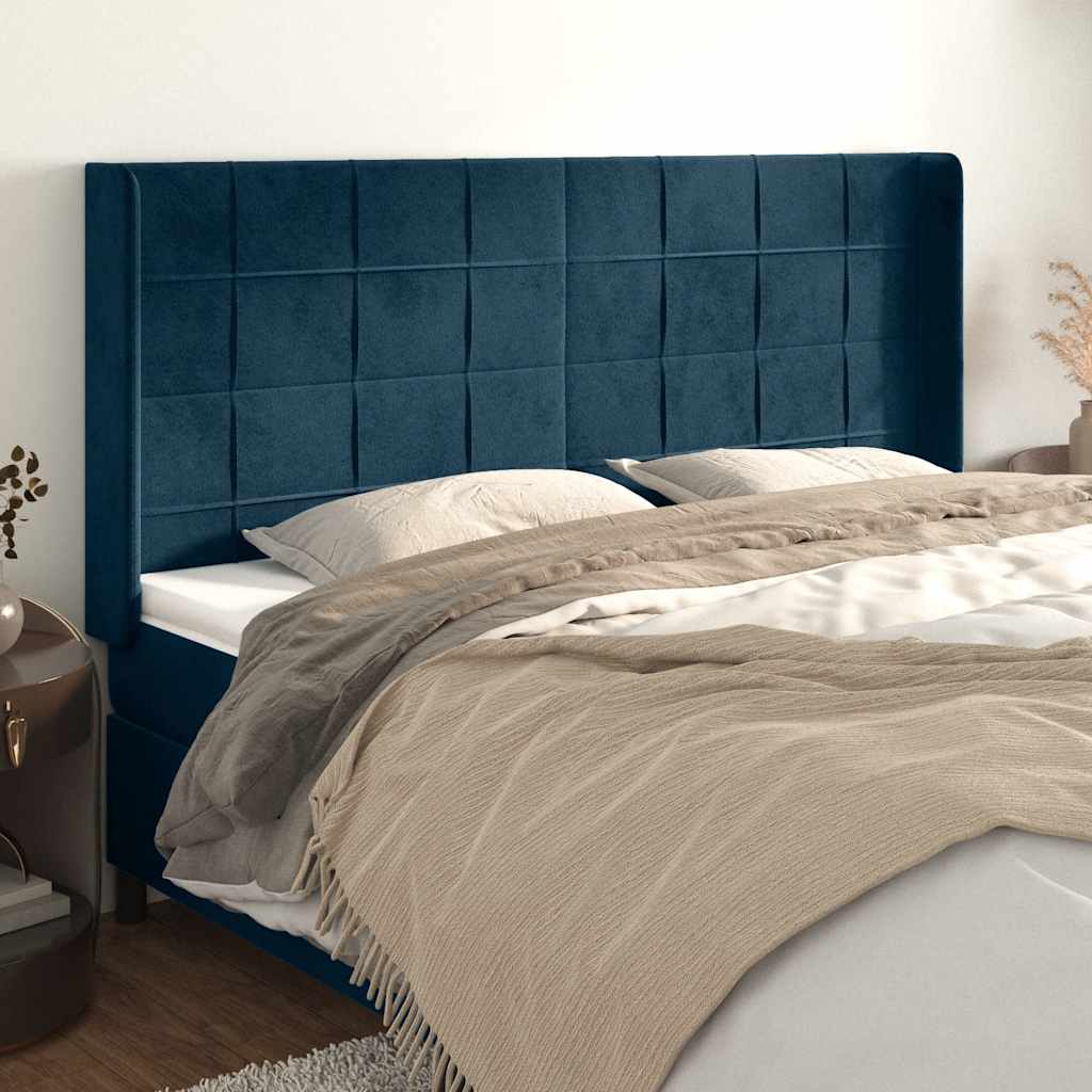 Kopfteil mit Ohren Dunkelblau 93x16x78/88 cm Samt