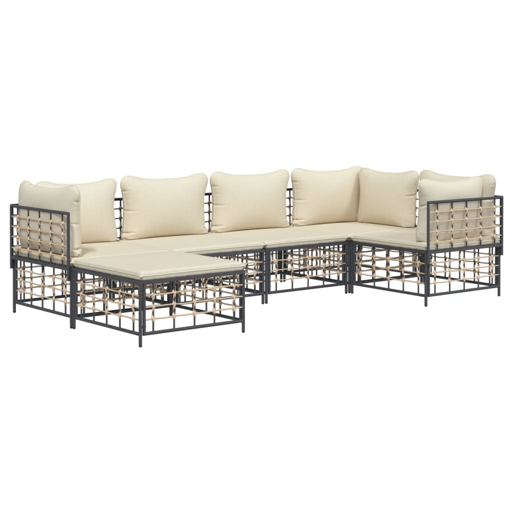 7-tlg. Garten-Lounge-Set mit Kissen Anthrazit Poly Rattan