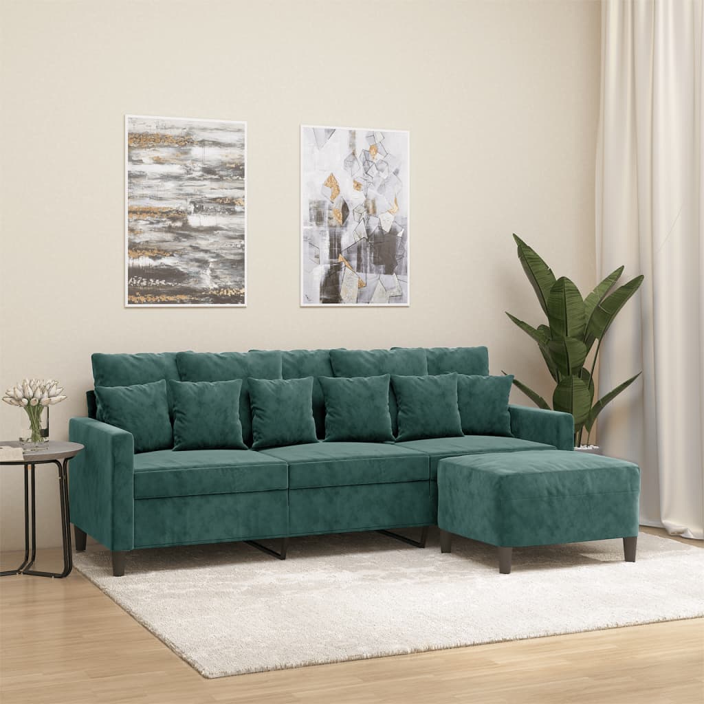 3-Sitzer-Sofa mit Hocker Rosa 180 cm Samt