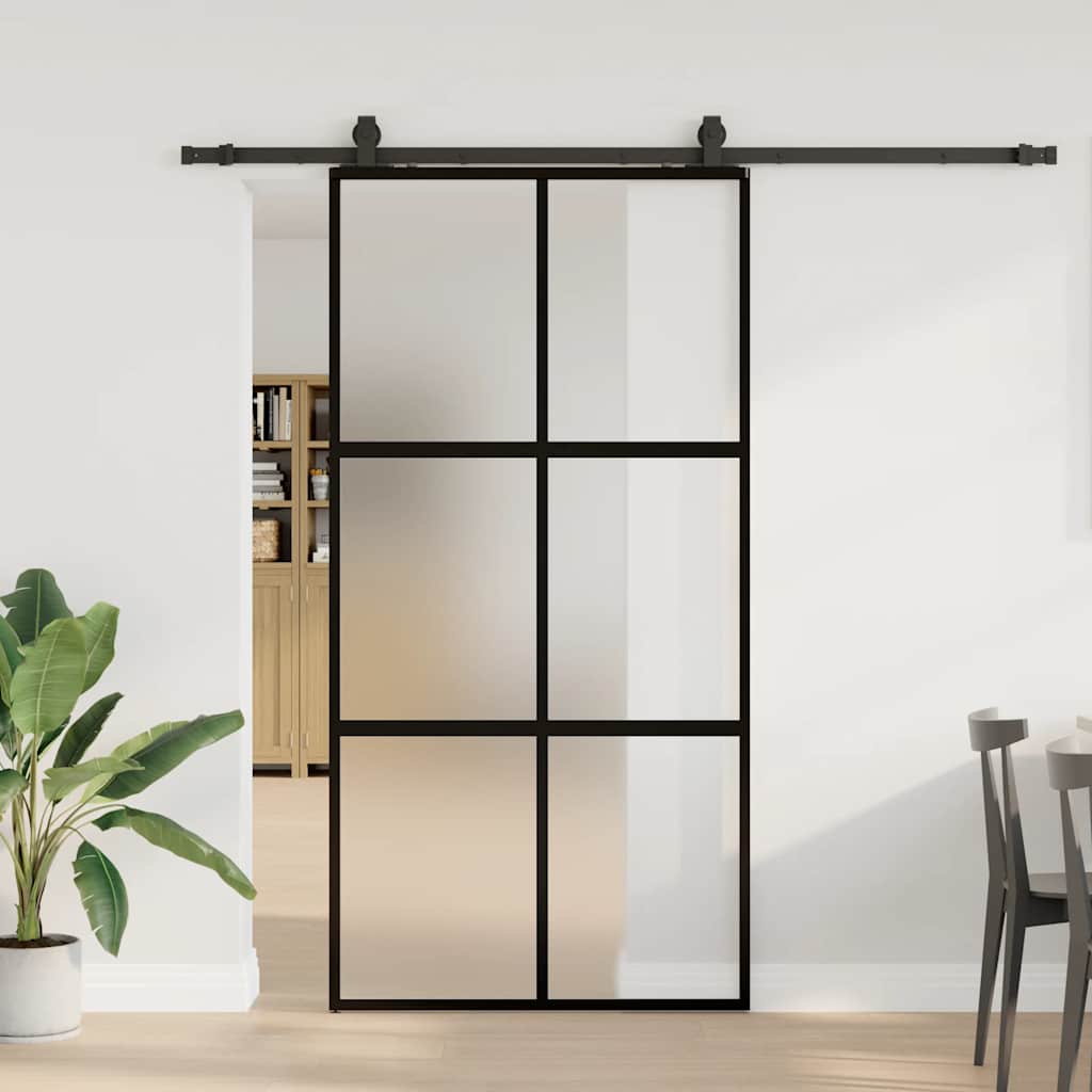 Schiebetür mit Beschlag Schwarz 76x205 cm Hartglas