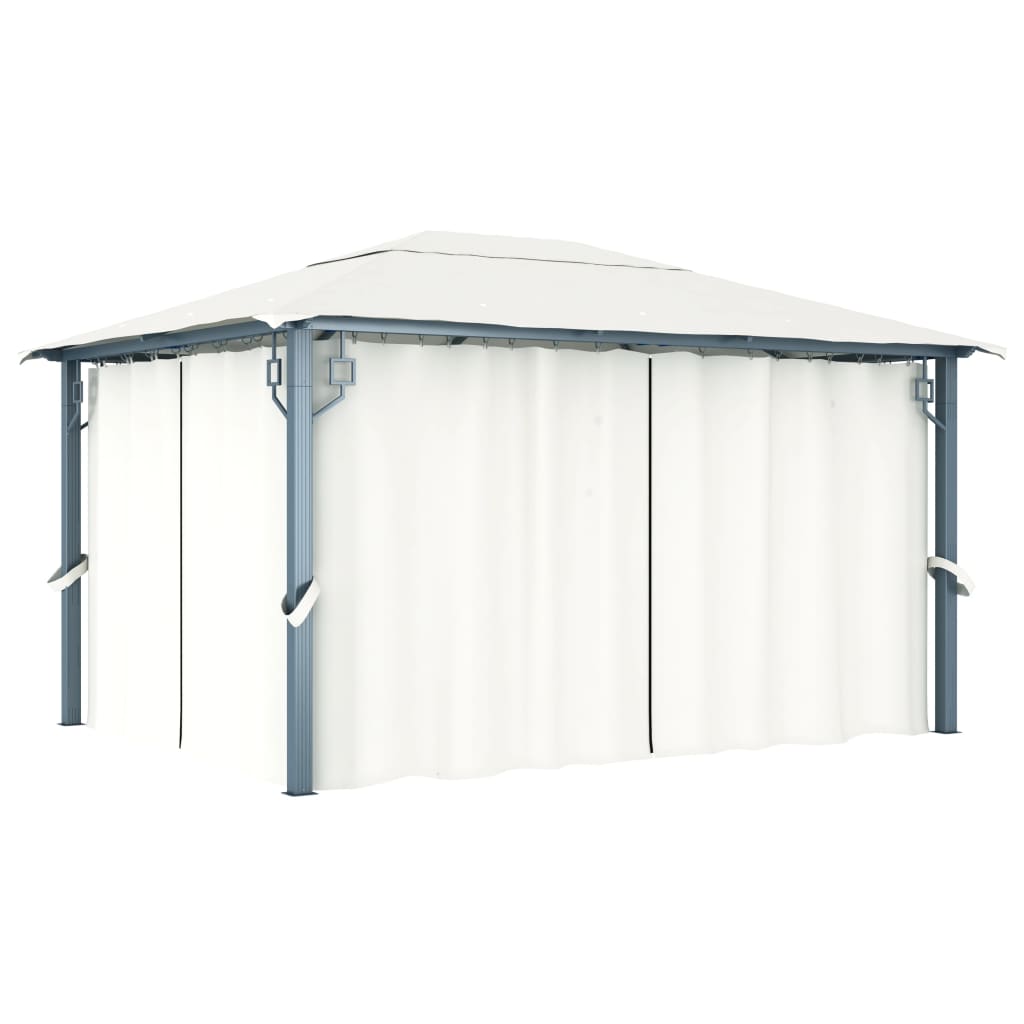 Pavillon mit Vorhängen & LED-Lichterkette 300x300 cm Creme Alu