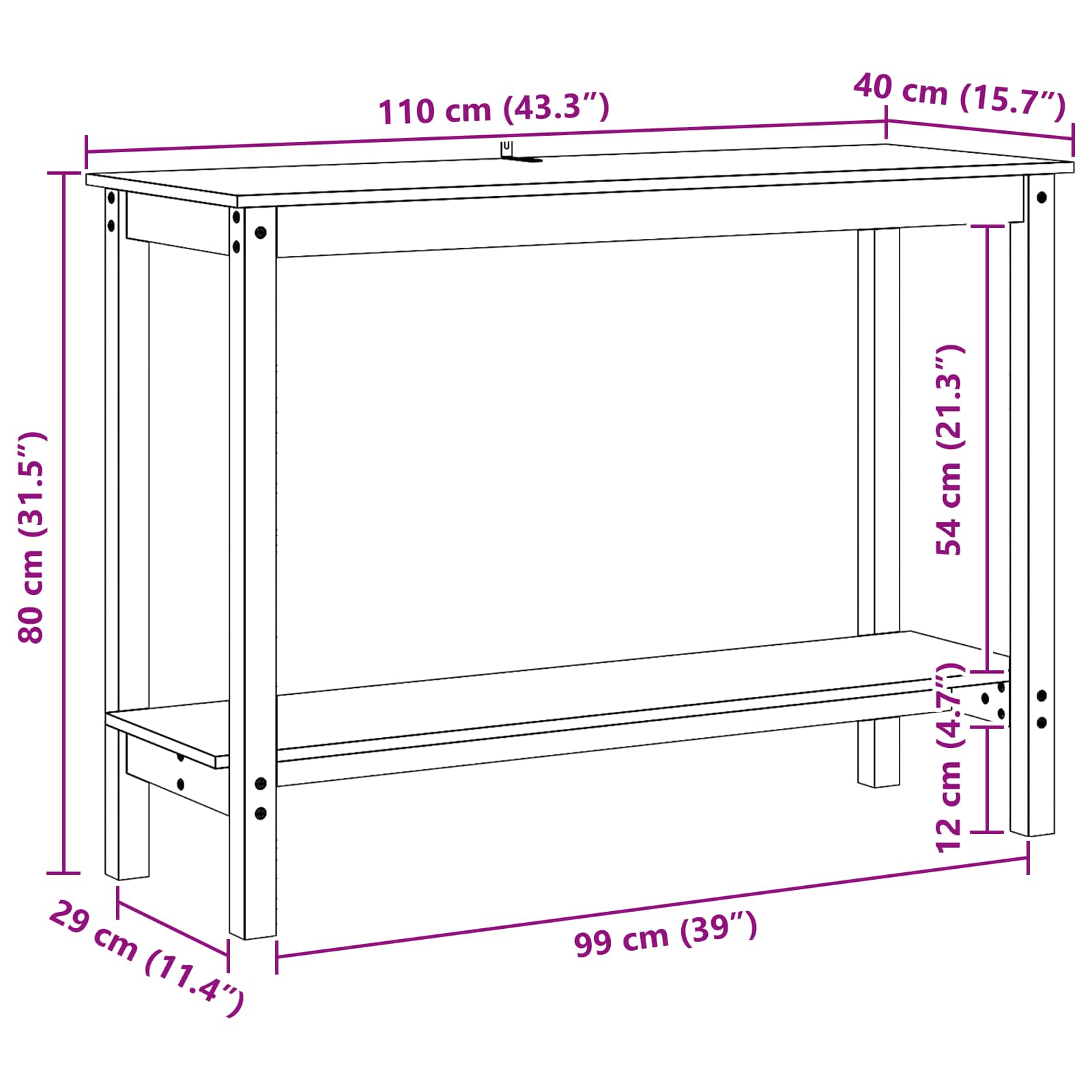 Konsolentisch 110x40x80 cm Massivholz Kiefer