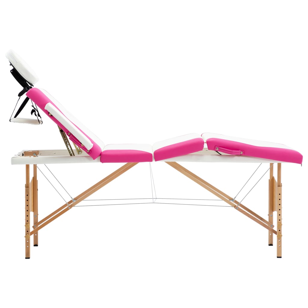 Massageliege Klappbar 4-Zonen mit Holzgestell Rosa