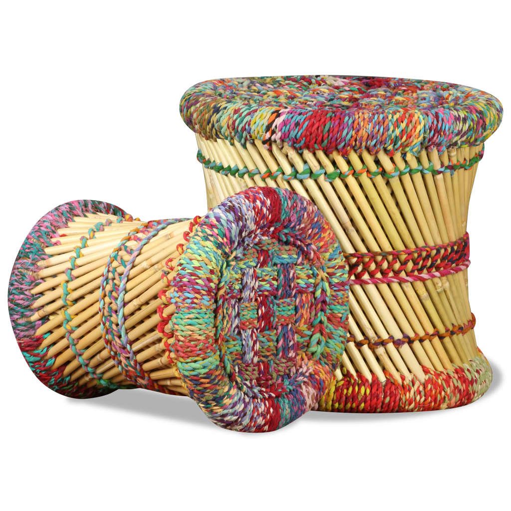 Hocker 2 Stk. Bambus und Jute
