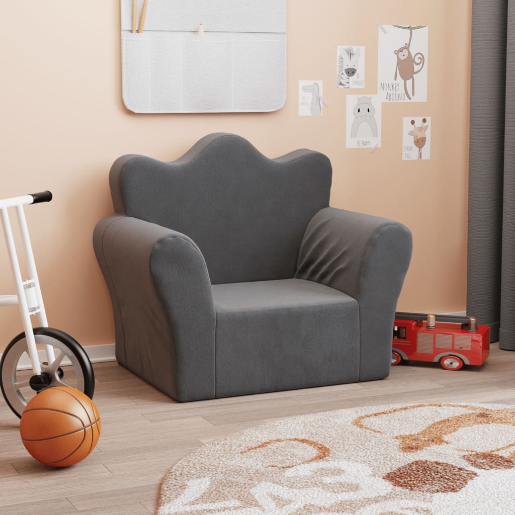 Kindersofa Hellgrau mit Sternen Weich Plüsch