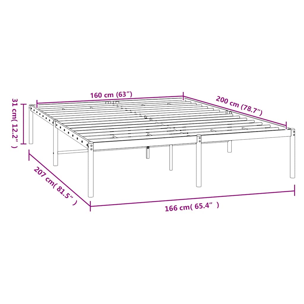 Bettgestell Metall Schwarz 75x190 cm
