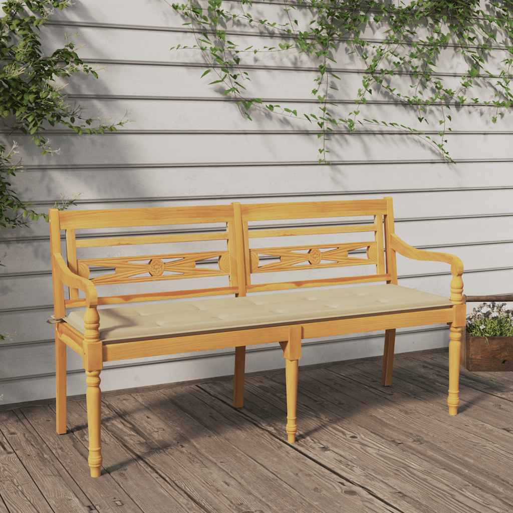 Batavia-Gartenbank mit Anthrazit Kissen 120 cm Teak Massivholz