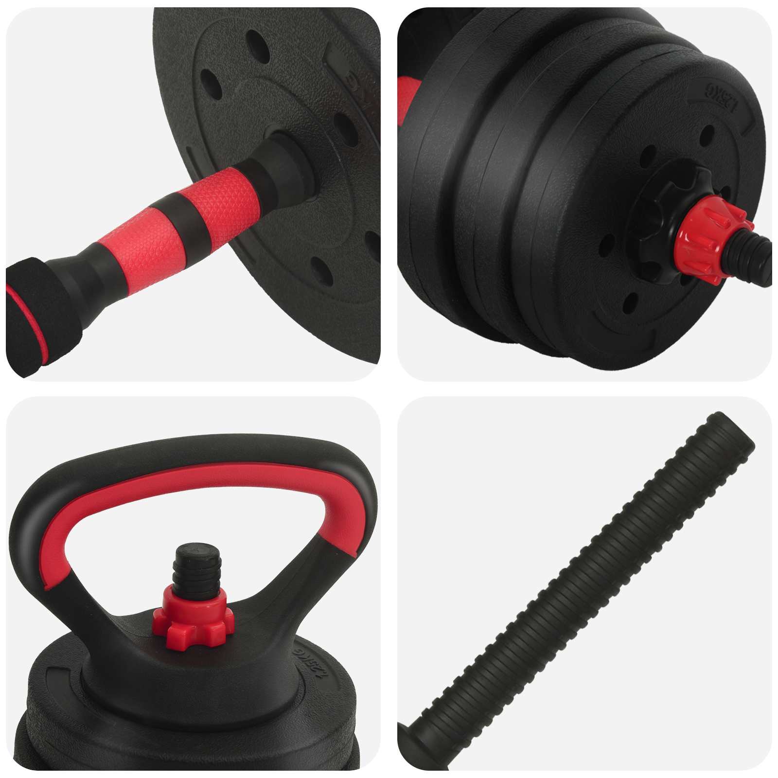 2-in-1 Hantelset 40kg Schwarz und Rot Zement und Eisensand