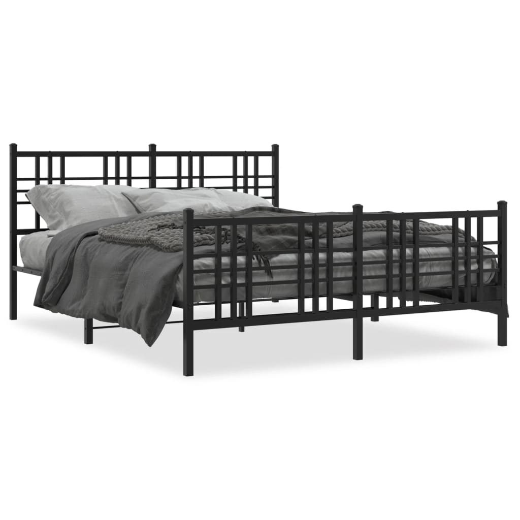 Bettgestell mit Kopf- und Fußteil Metall Schwarz 90x200 cm
