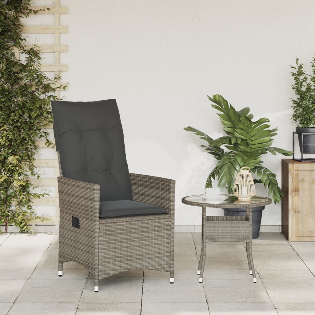 Gartensessel Verstellbar mit Kissen Schwarz Poly Rattan