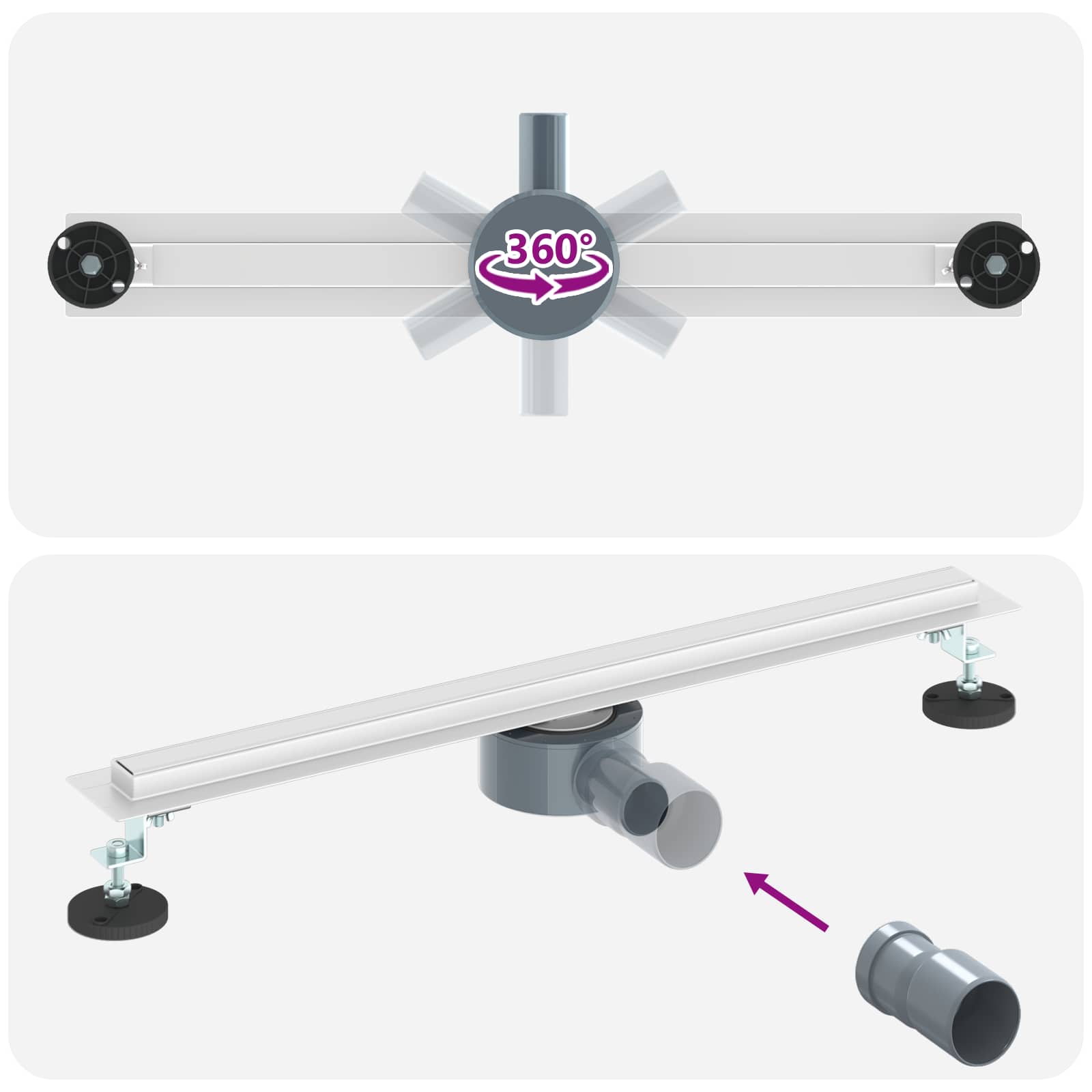 360° Duschablauf mit slim Modell Silber 50 cm Edelstahl 304