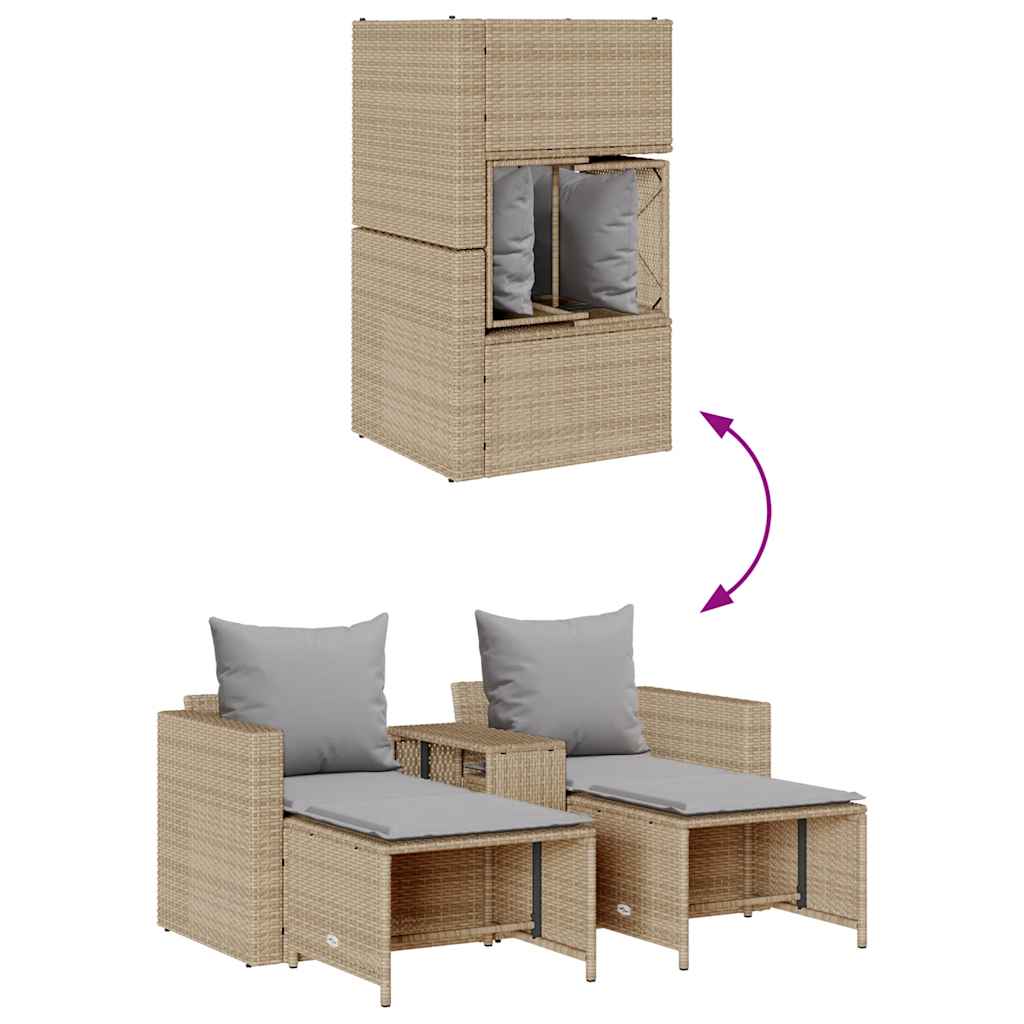 5-tlg. Garten-Sofagarnitur Kissen Stapelbar Schwarz Poly Rattan
