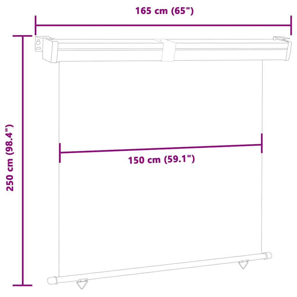 Balkon Seitenmarkise 60 x 250 cm 100% Polyester Eisen Stahl