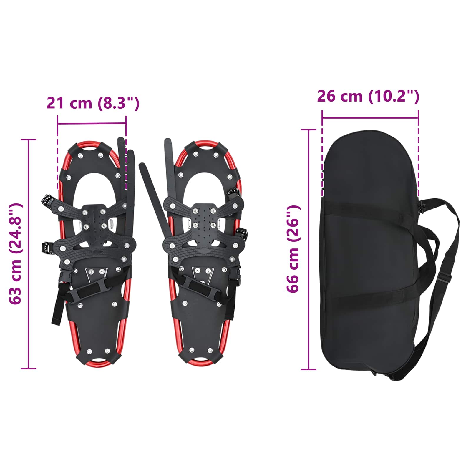 3 in 1 Schneeschuhe Silber und Schwarz 53,5 x 21 cm