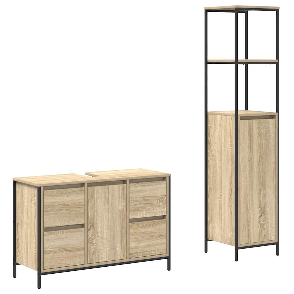 Badezimmermöbel Set mit Schubladen 2 pcs Schwarz Eichen-Optik