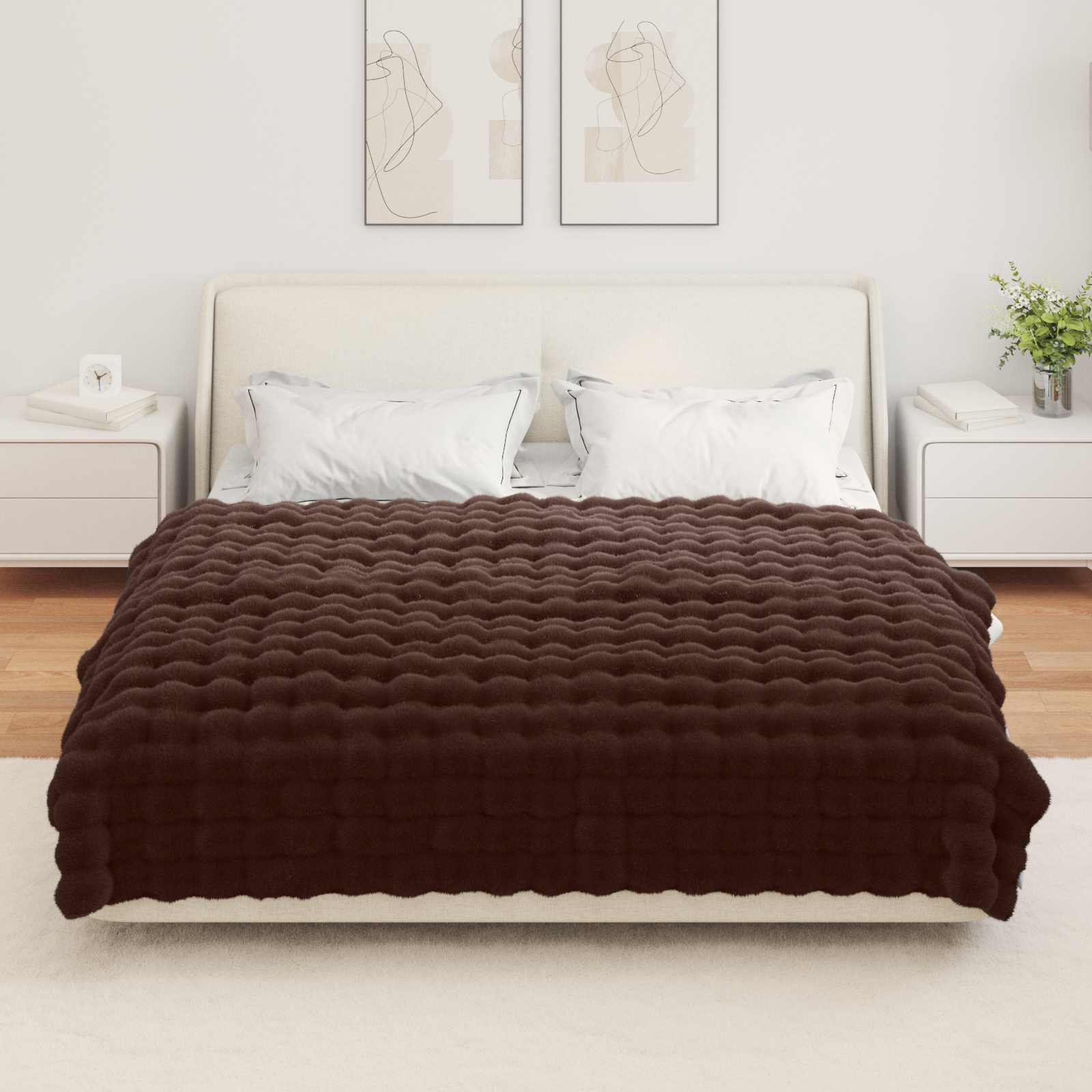 Rutschfeste Decke aus Kunstkaninchenfell Olite Beige Polyester
