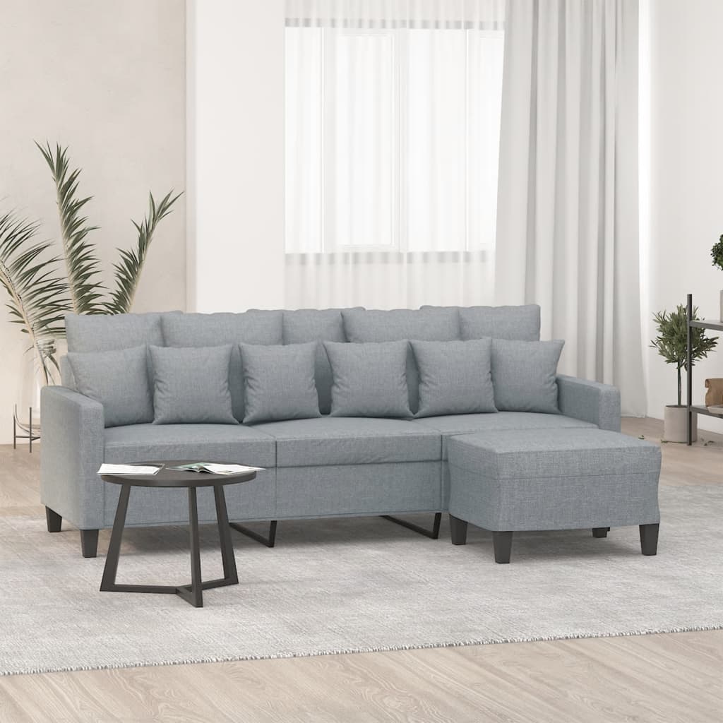 3-Sitzer-Sofa mit Hocker Creme 180 cm Stoff
