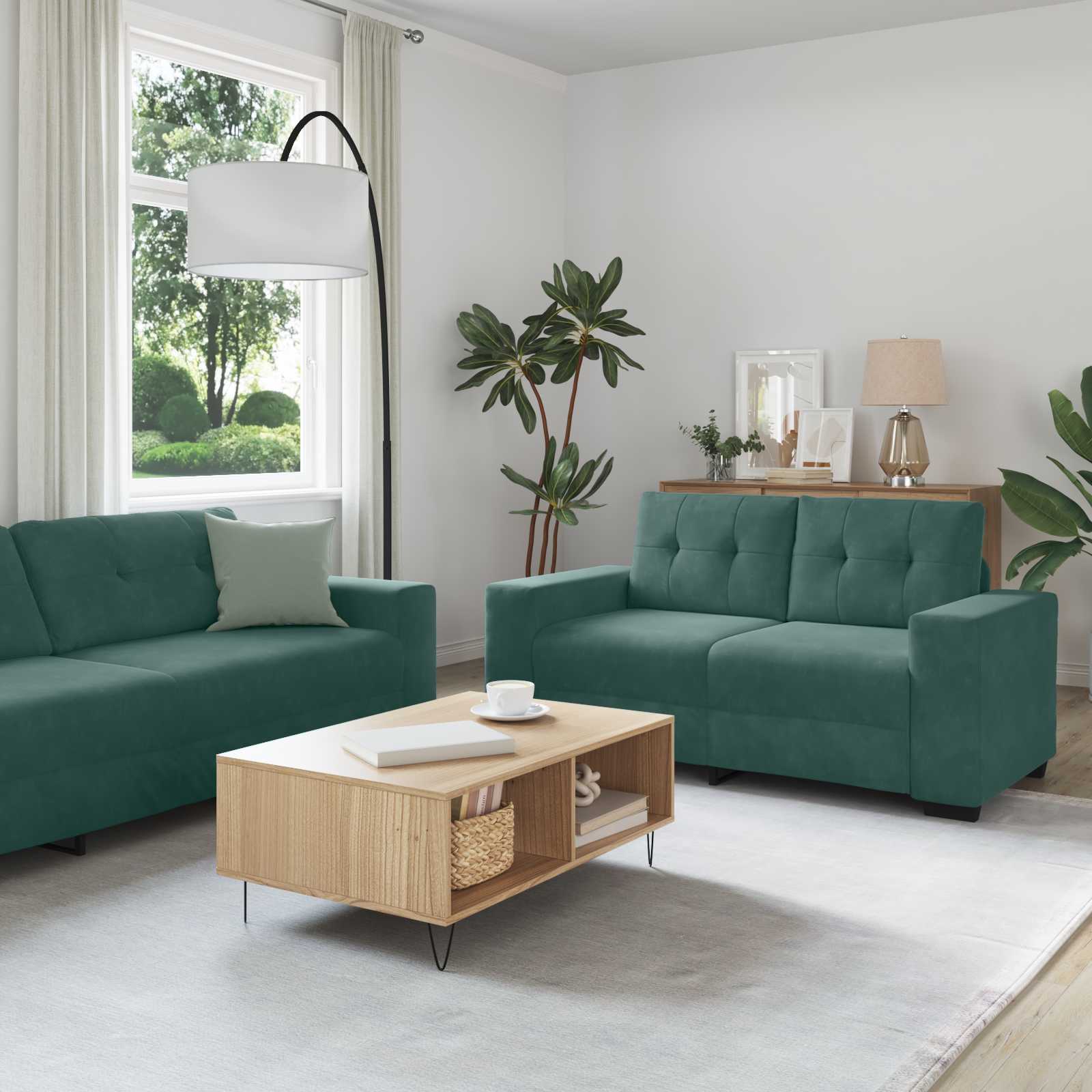 2-teiliges Sofa-Set mit Kissen, hellgrauer Samt