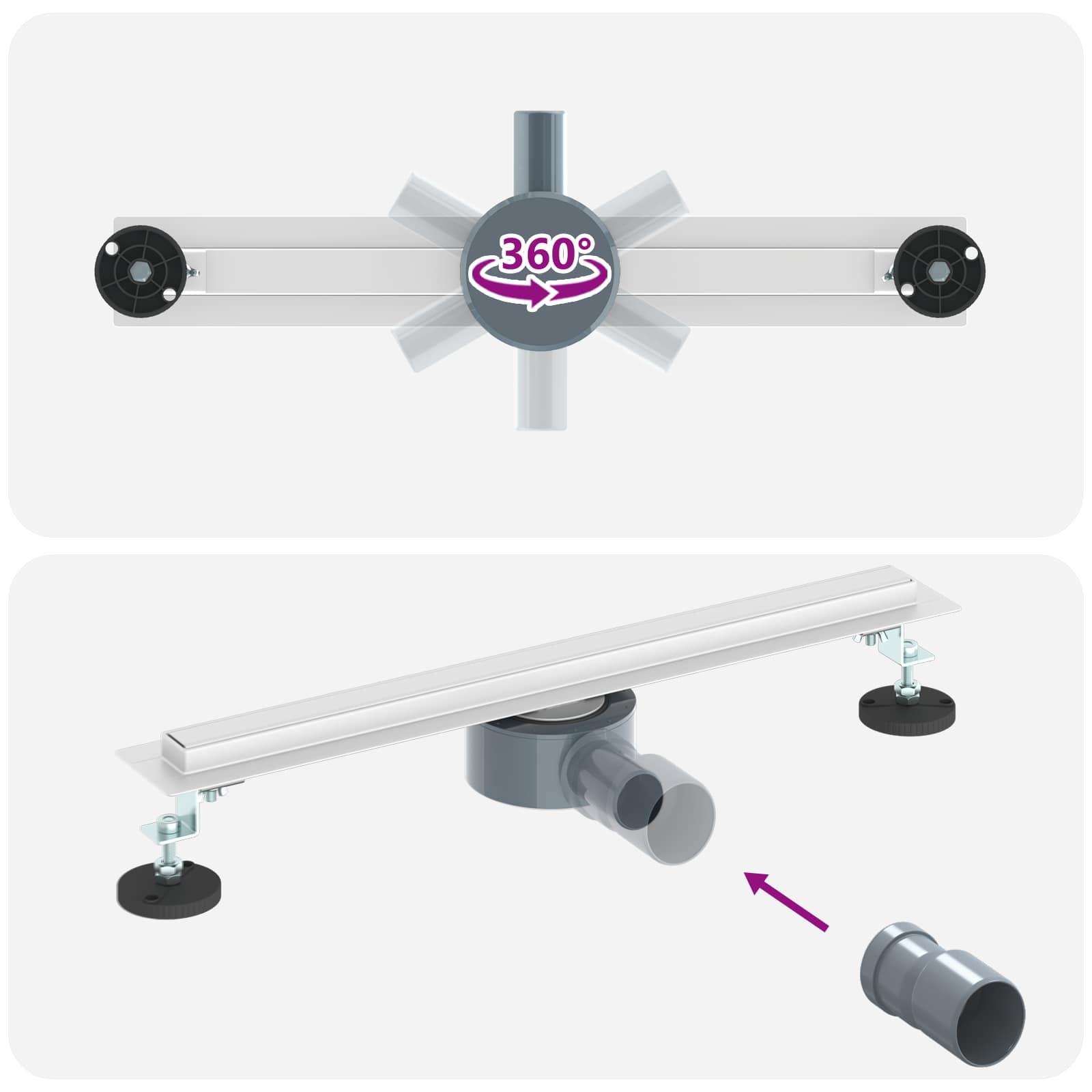 360° Duschablauf mit slim Modell Silber 50 cm Edelstahl 304