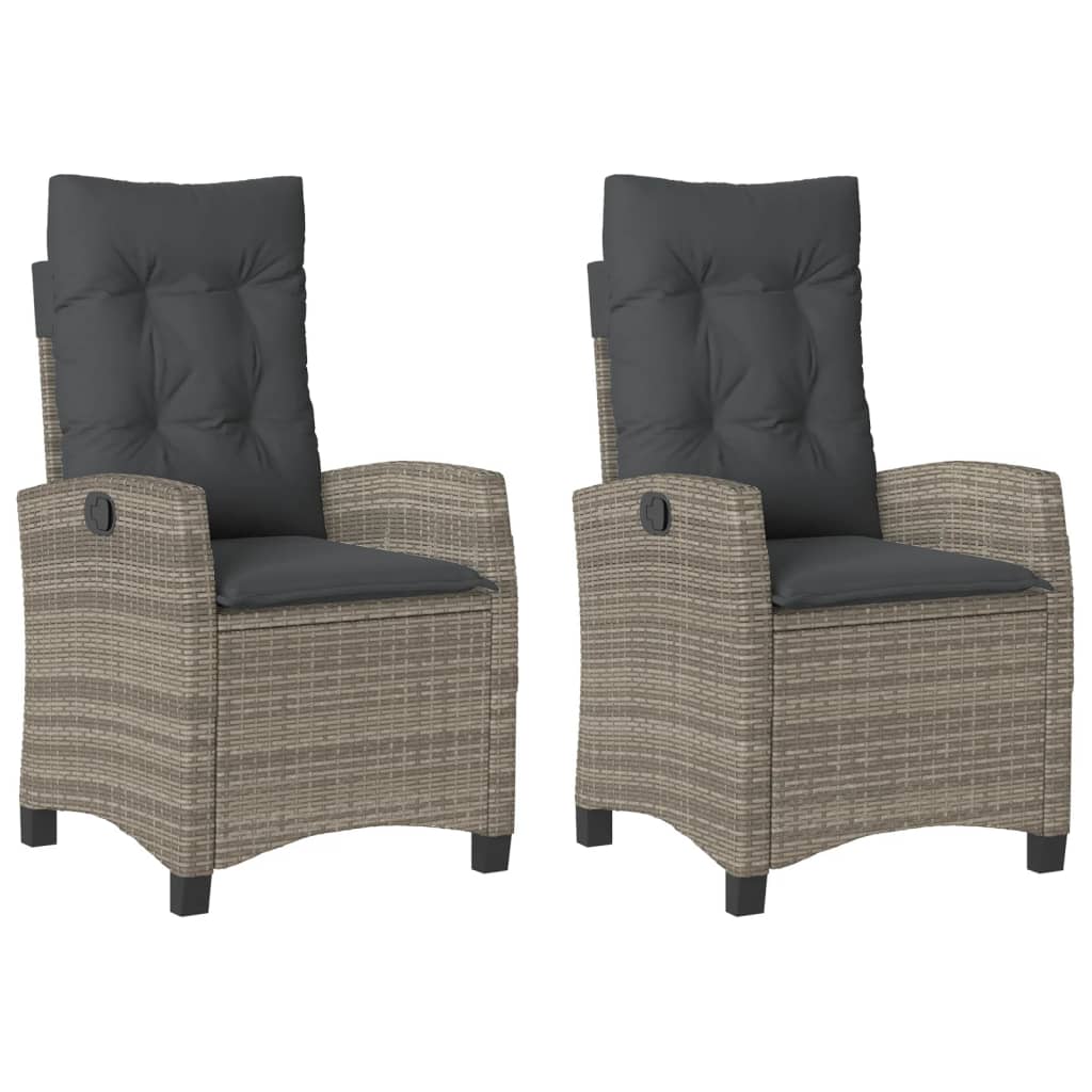 Gartensessel Verstellbar mit Kissen Schwarz Poly Rattan