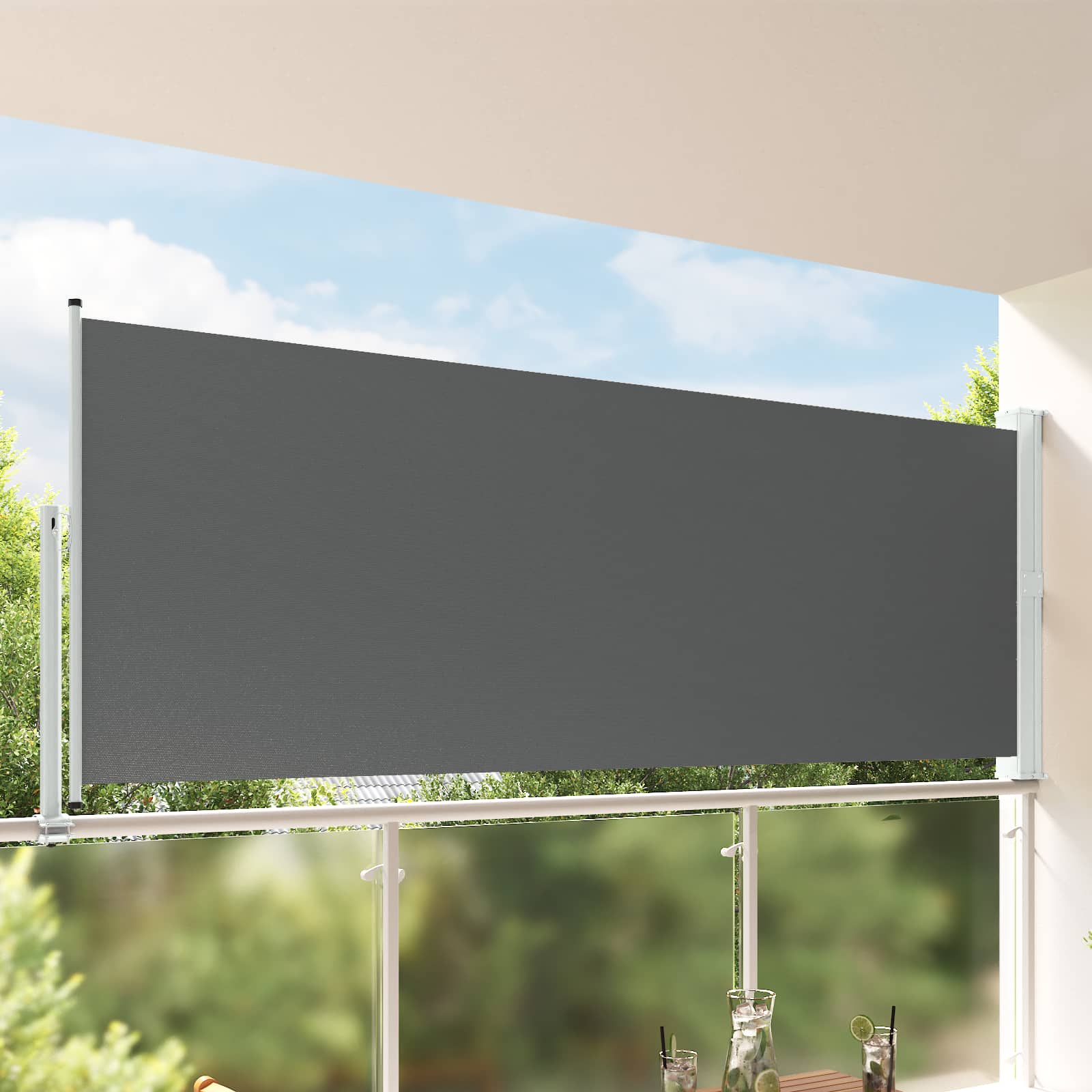 Seitenmarkise 60 x 300 cm 100% Polyester Eisen Stahl