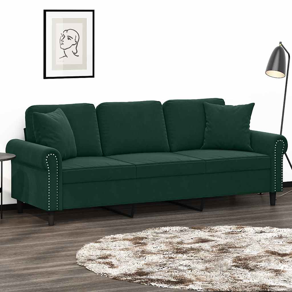 2-Sitzer-Sofa mit Zierkissen Dunkelgrün 120 cm Samt