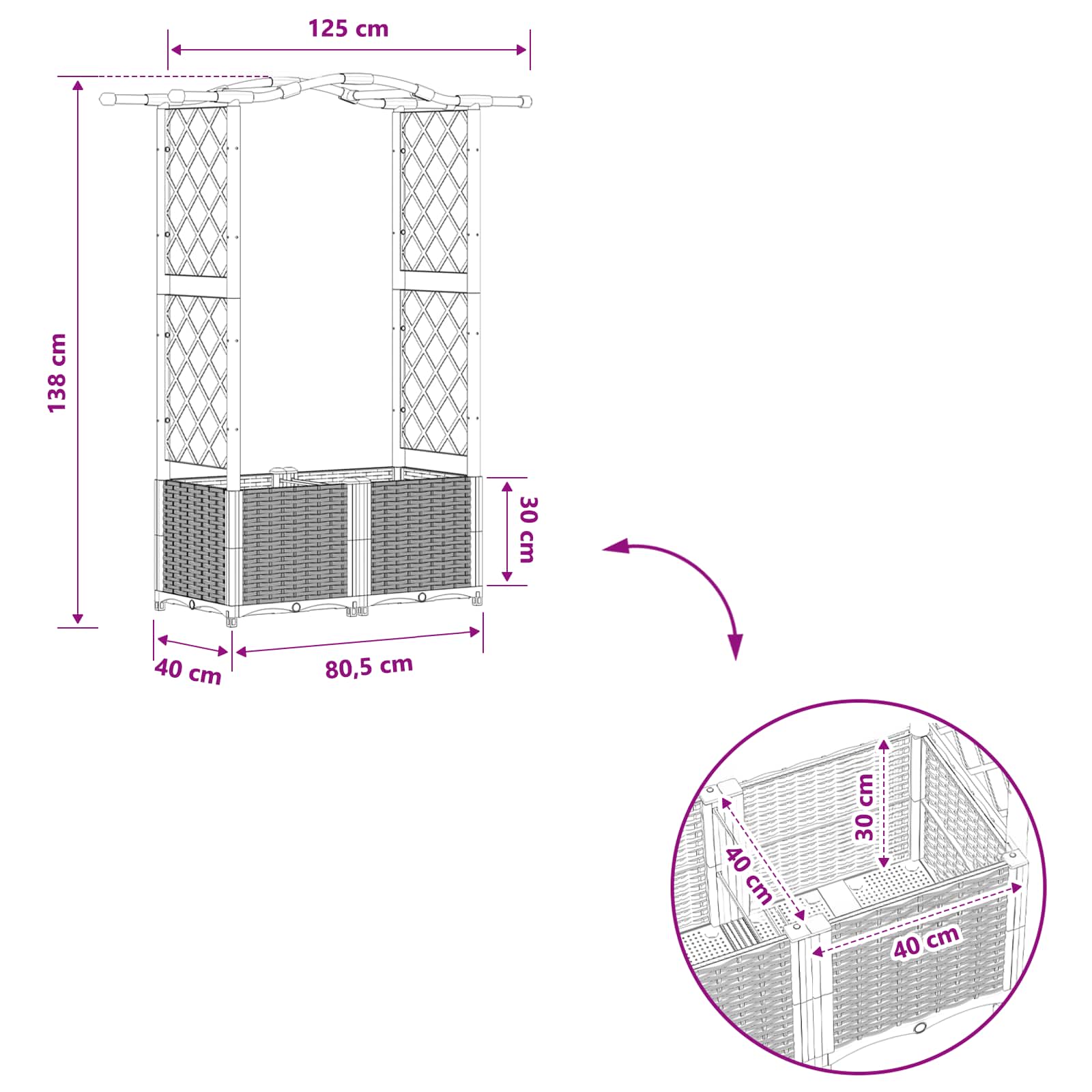 Hochbeet mit Rankgitter und Dach Braun 124 x 40 x 123 cm PP