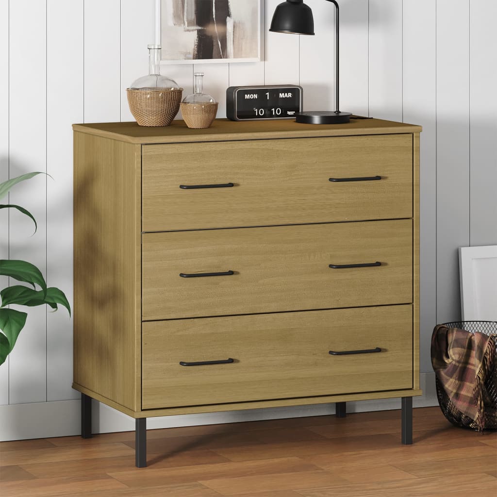 Sideboard OSLO mit 3 Schubladen Grau 77x40x79,5 cm Massivholz