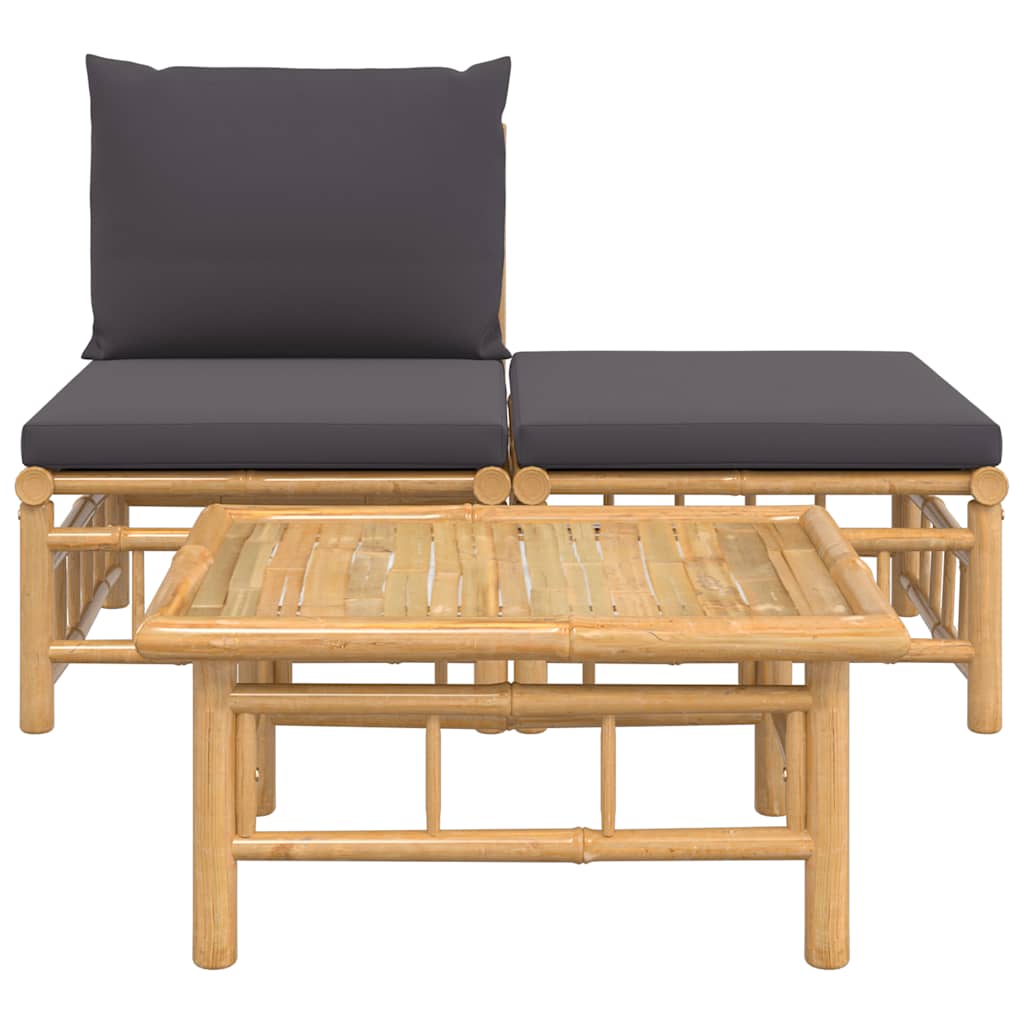 3-tlg. Garten-Lounge-Set mit Kissen Creme Bambus