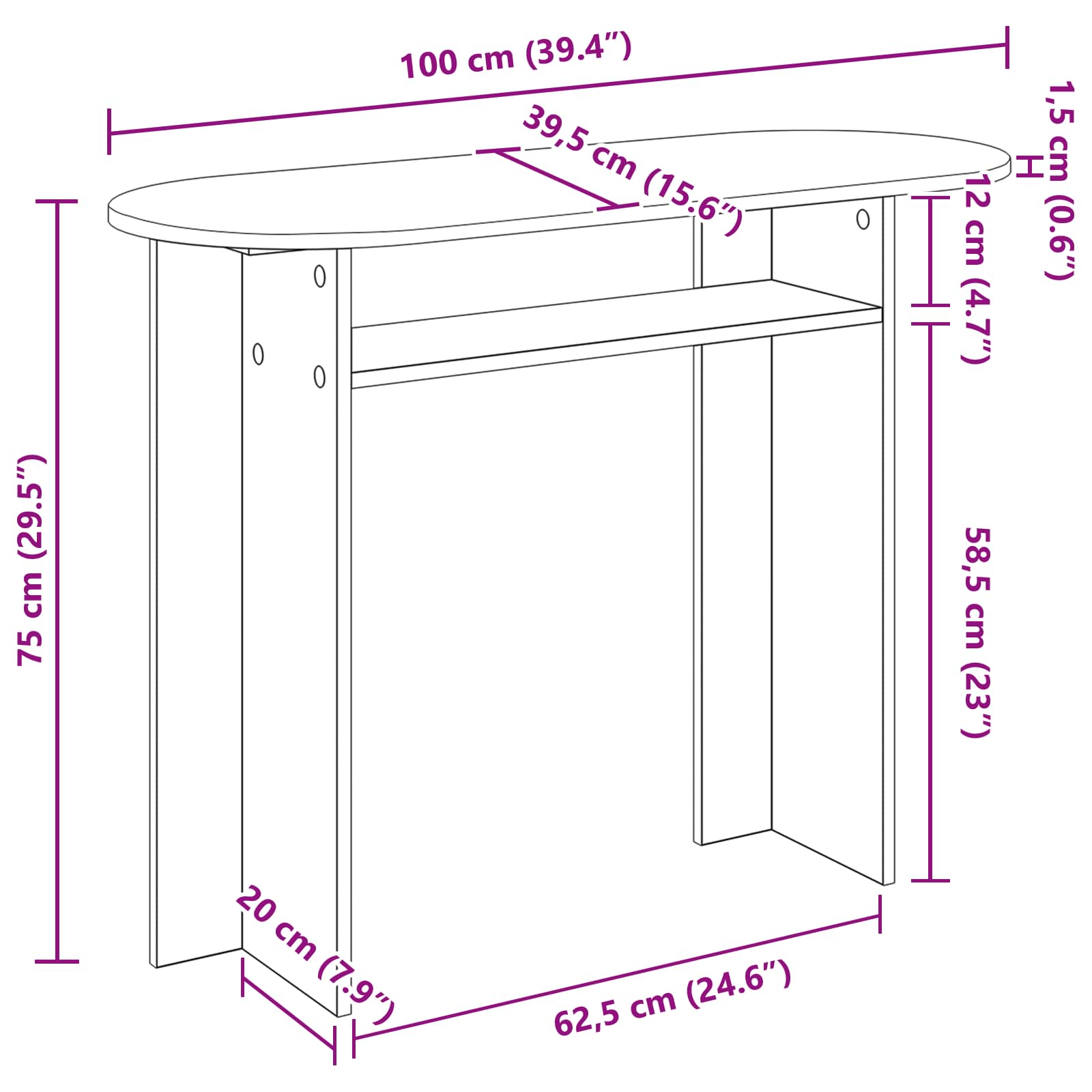 Konsolentisch Weiß 100 x 39,5 x 75 cm Holzwerkstoff