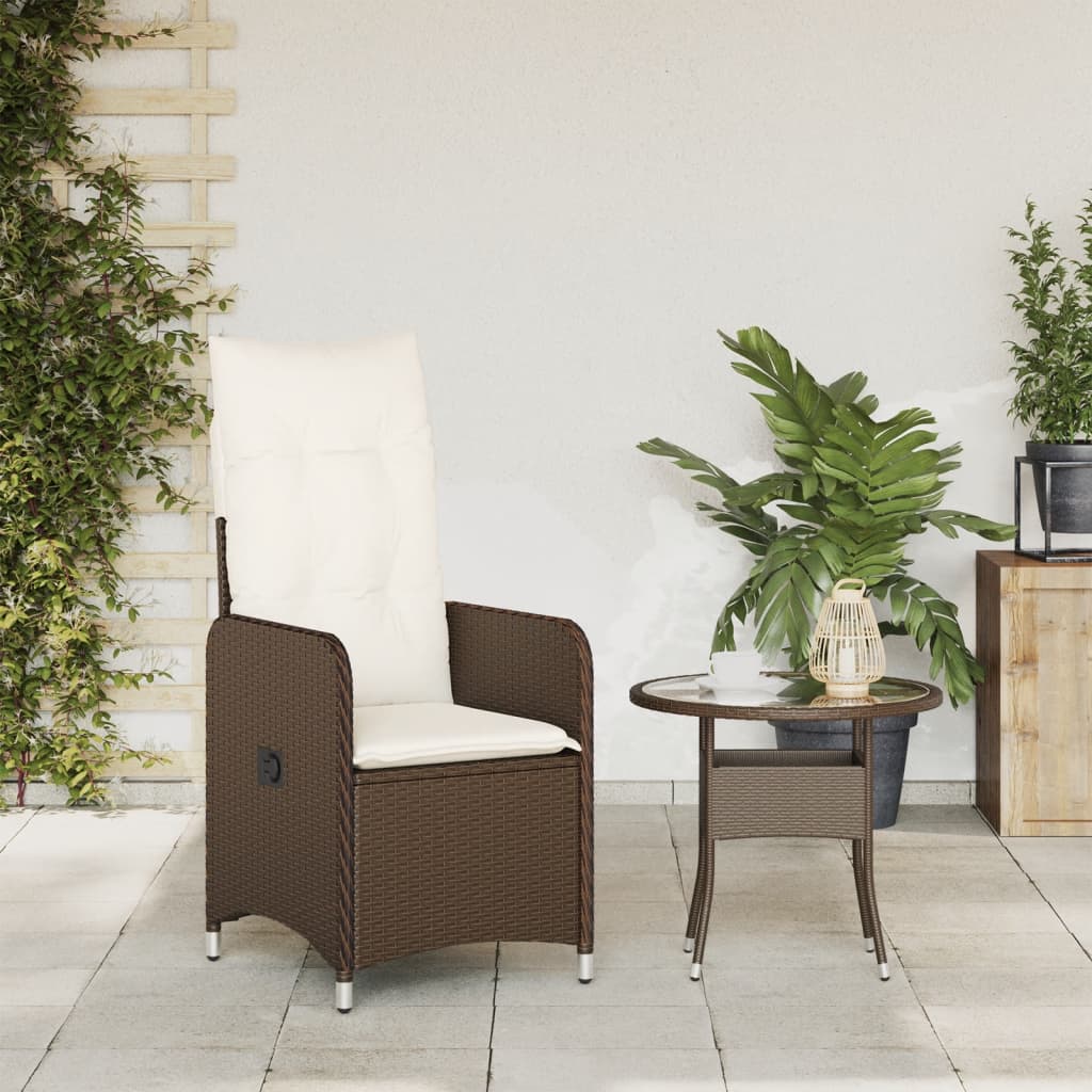 Gartensessel Verstellbar mit Kissen Schwarz Poly Rattan