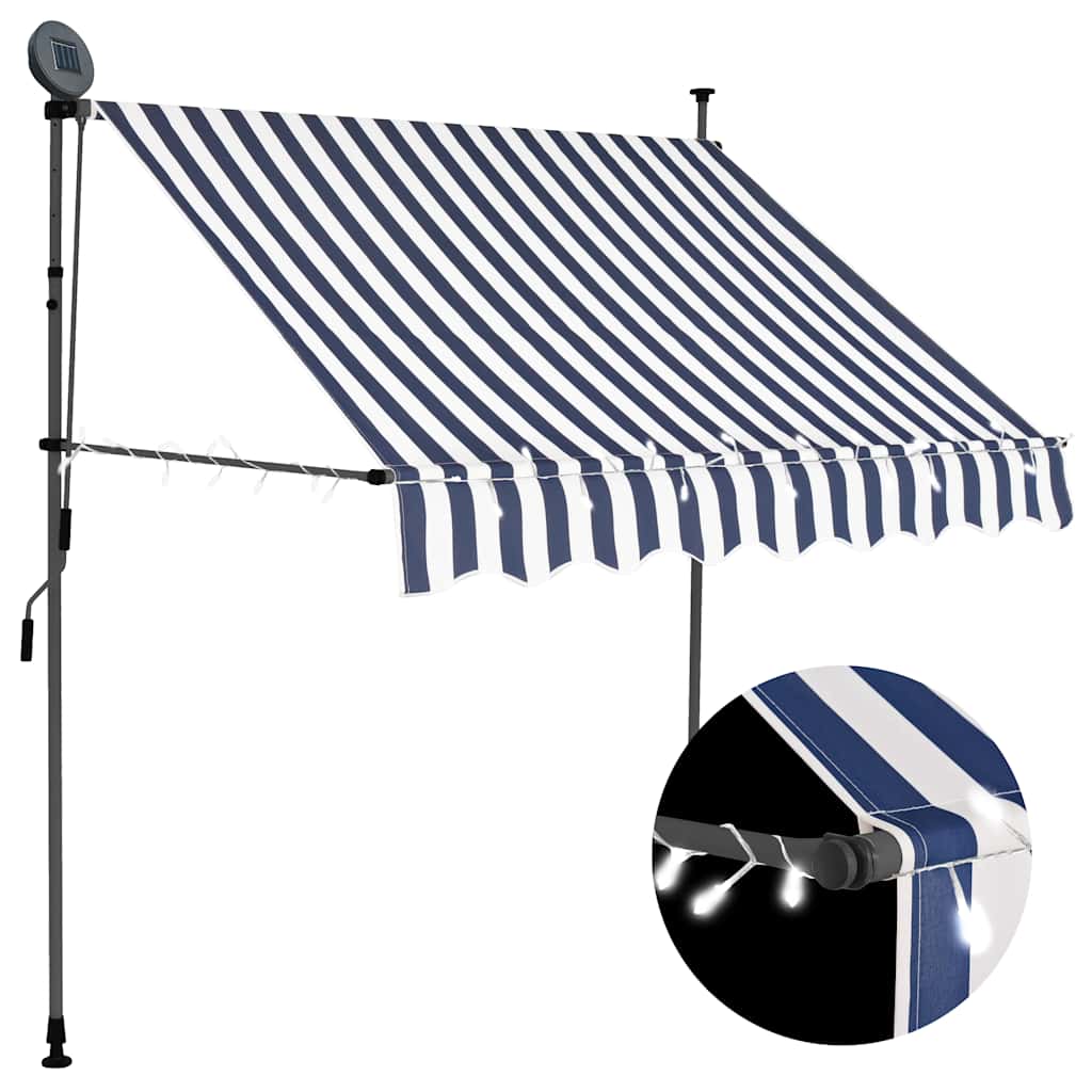 Einziehbare Markise Handbetrieben mit LED 100 cm Blau und Weiß